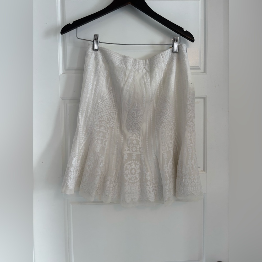 Elie Tahari Silk & Cotton Embroidered Skirt cream white Size 4 Feminine Elegant - Picture 2 of 5
